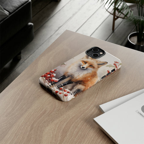 Christmas Fox in a Wreath of Red Berries - Impact Resistant Phone Case